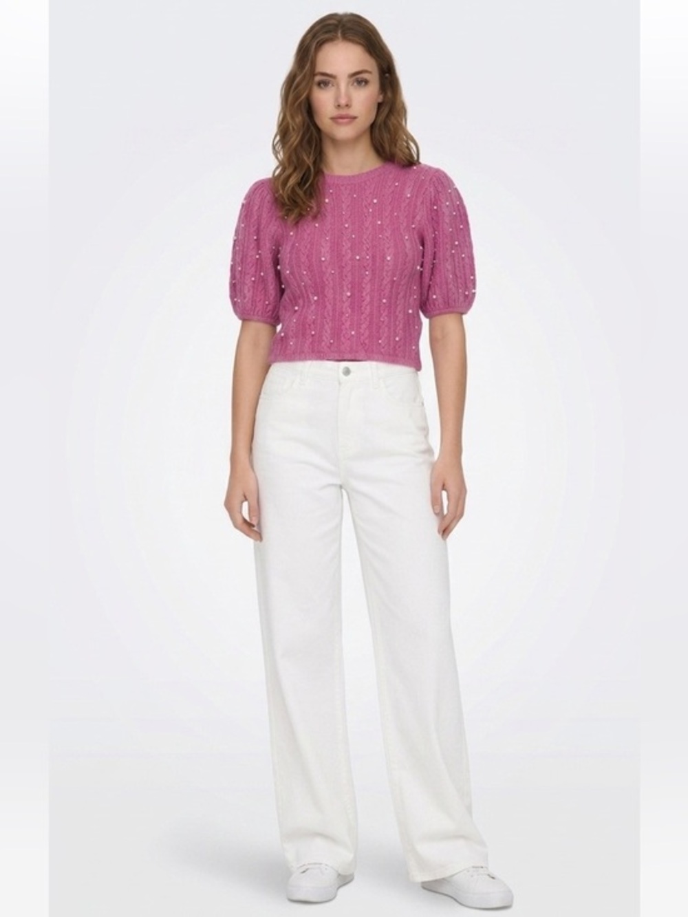 Zara | Pearl Drop Pink Cable Knit Sweater